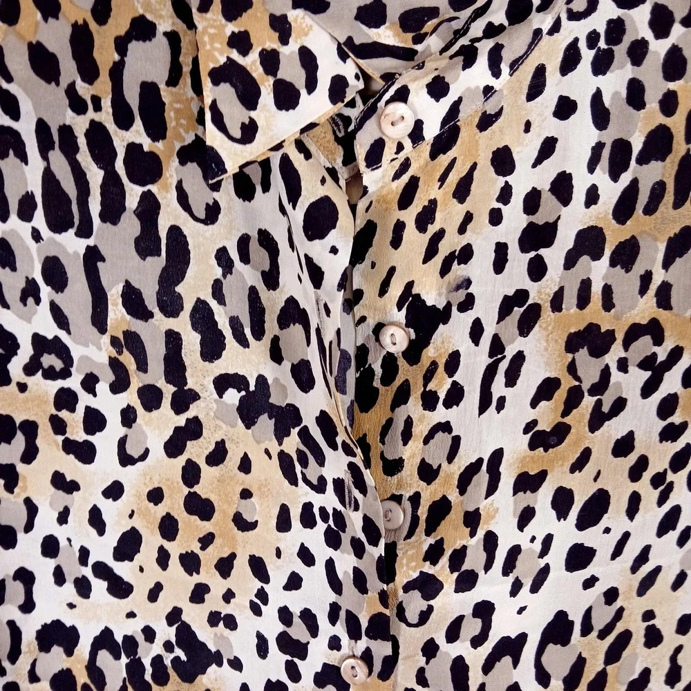 Suitsme‎ Shirt Womens Small Leopard Animal Print 100% Silk Button Front Blouse - Picture 3 of 9